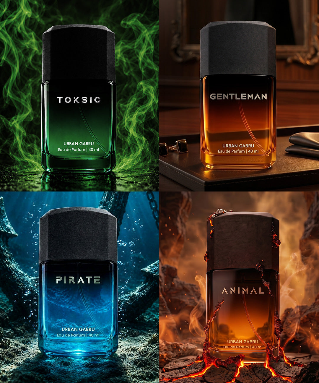 UrbanGabru Perfume Combo for Men – Gentleman, Pirate, Animal & Toksic | Pack of 4 (40 ml x4)